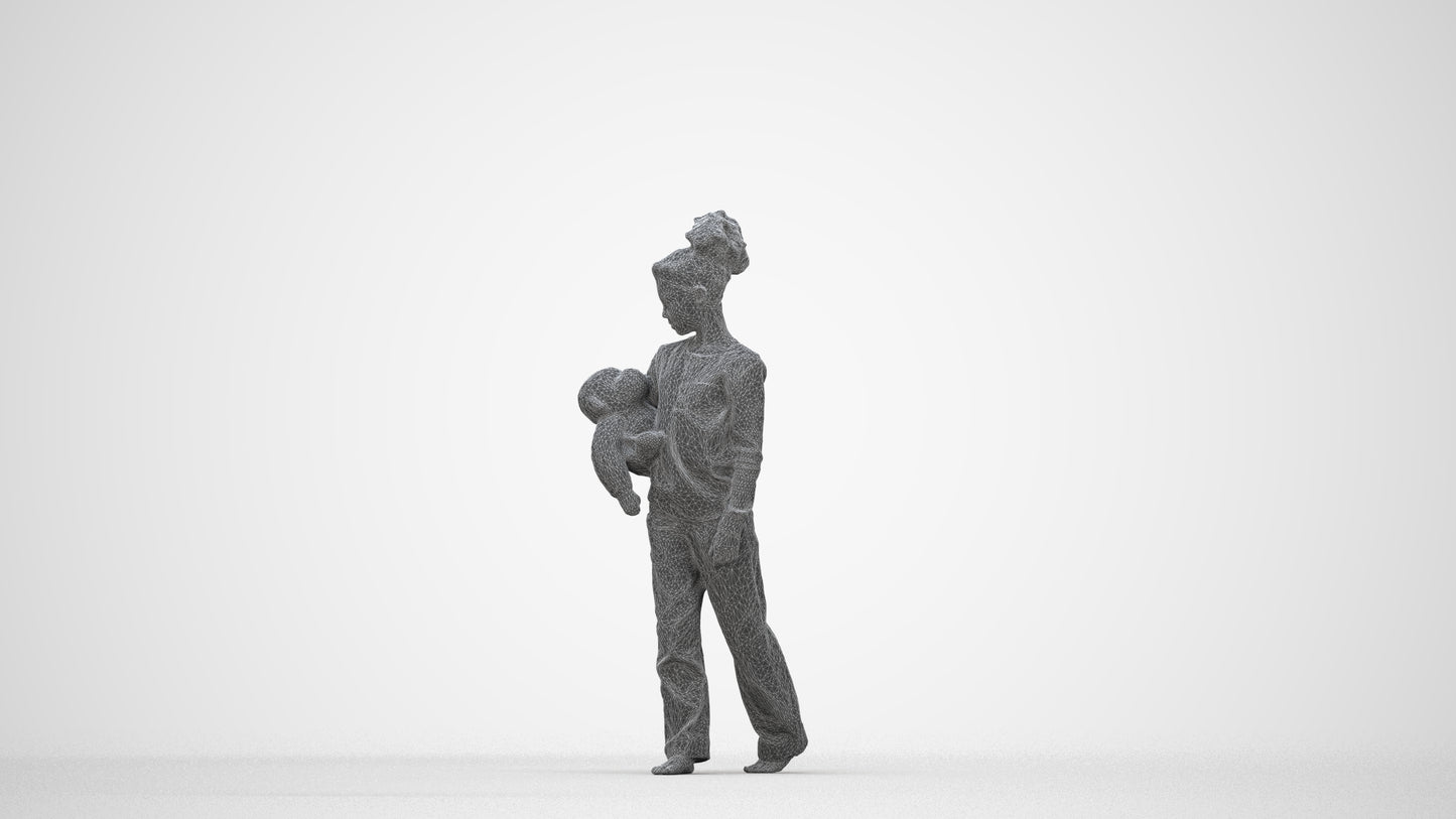 realistic 3D people girl kids, render-ready for V-Ray and Corona, FBX OBJ, wireframe back view