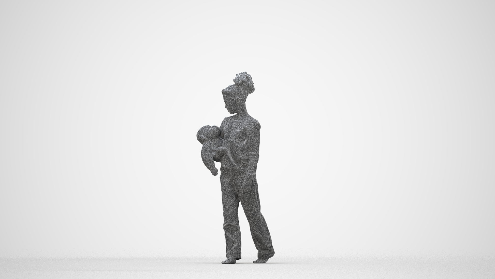 realistic 3D people girl kids, render-ready for V-Ray and Corona, FBX OBJ, wireframe back view