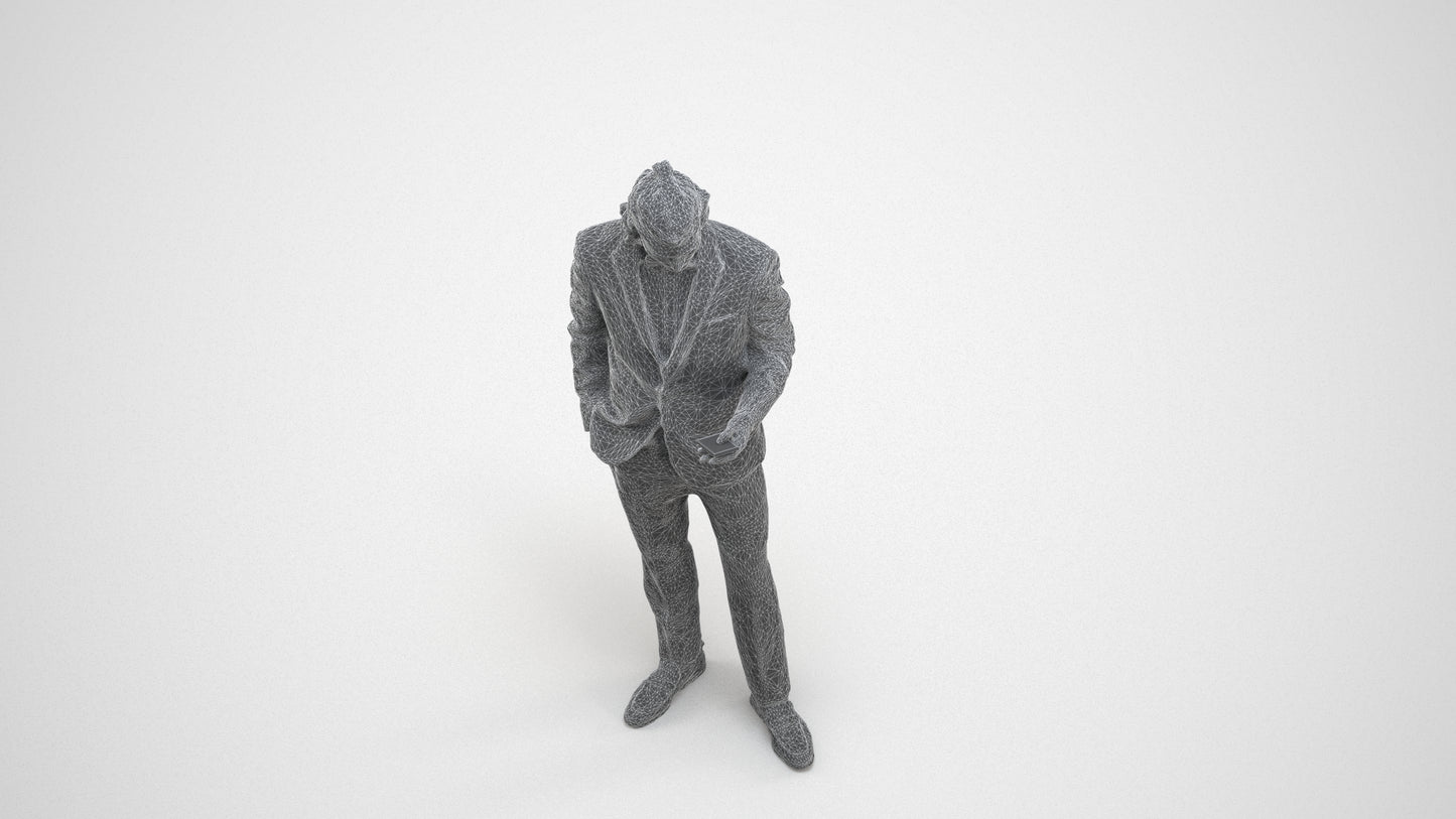 3D people model man formal formalaffairs, scanned human for 3ds Max rendering, wireframe three-quarter view