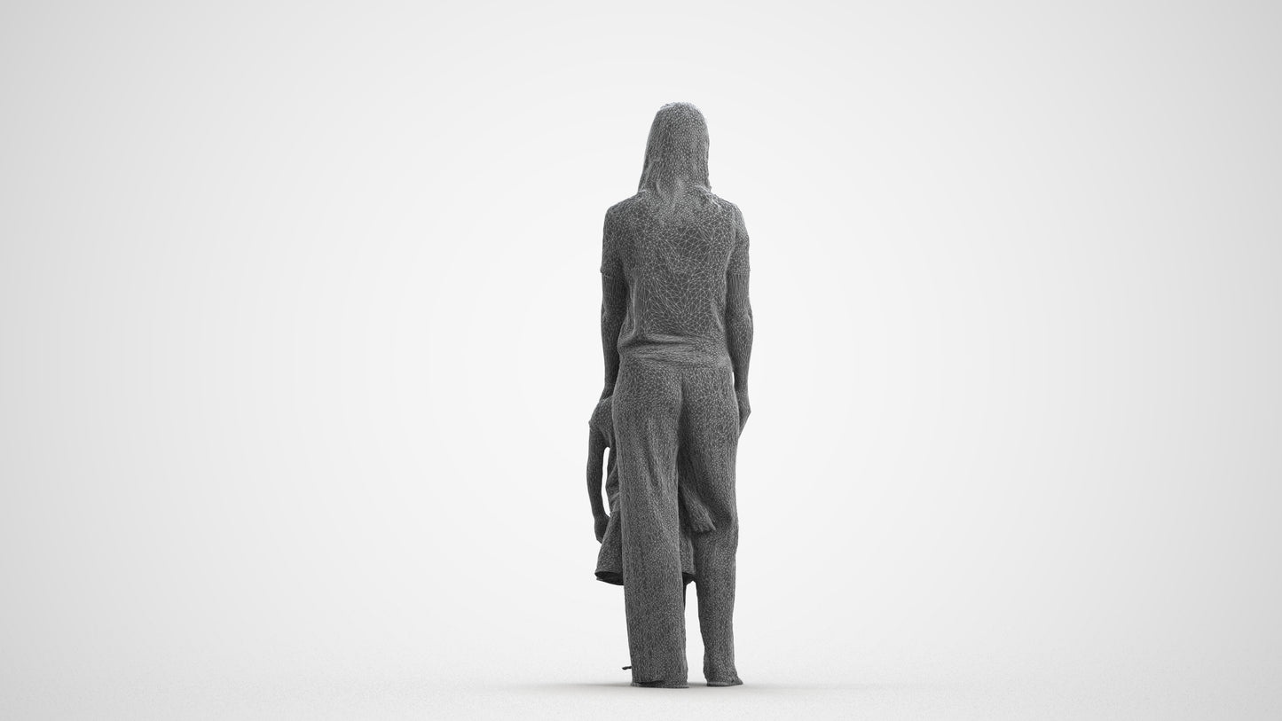 3D people model girl casual kids, scanned human for 3ds Max rendering, wireframe front view