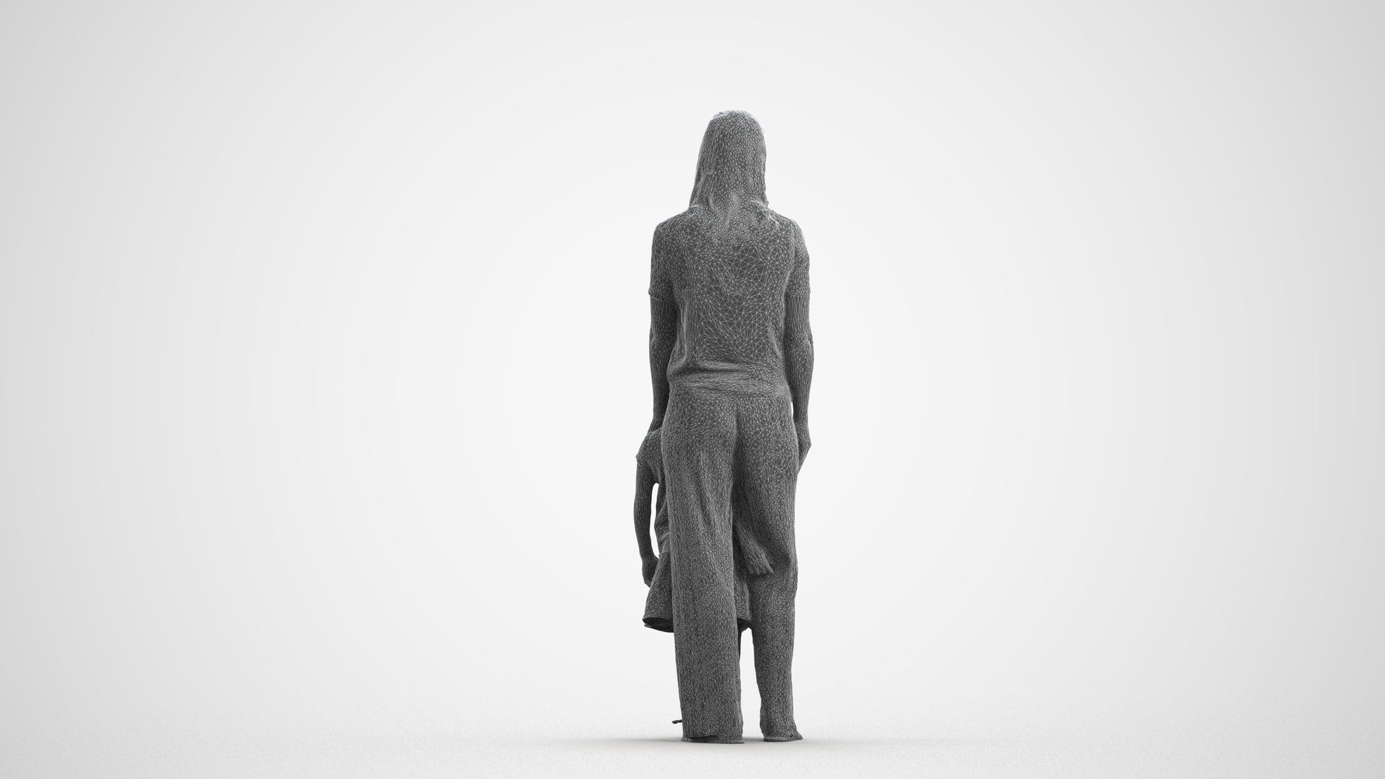 3D people model girl casual kids, scanned human for 3ds Max rendering, wireframe front view