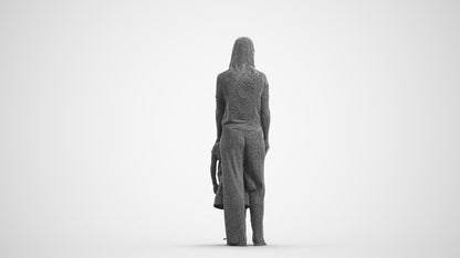 3D people model girl casual kids, scanned human for 3ds Max rendering, wireframe front view