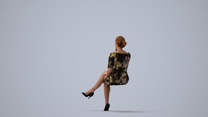 realistic 3D people woman casual sitting, render-ready for V-Ray and Corona, FBX OBJ, three-quarter view render