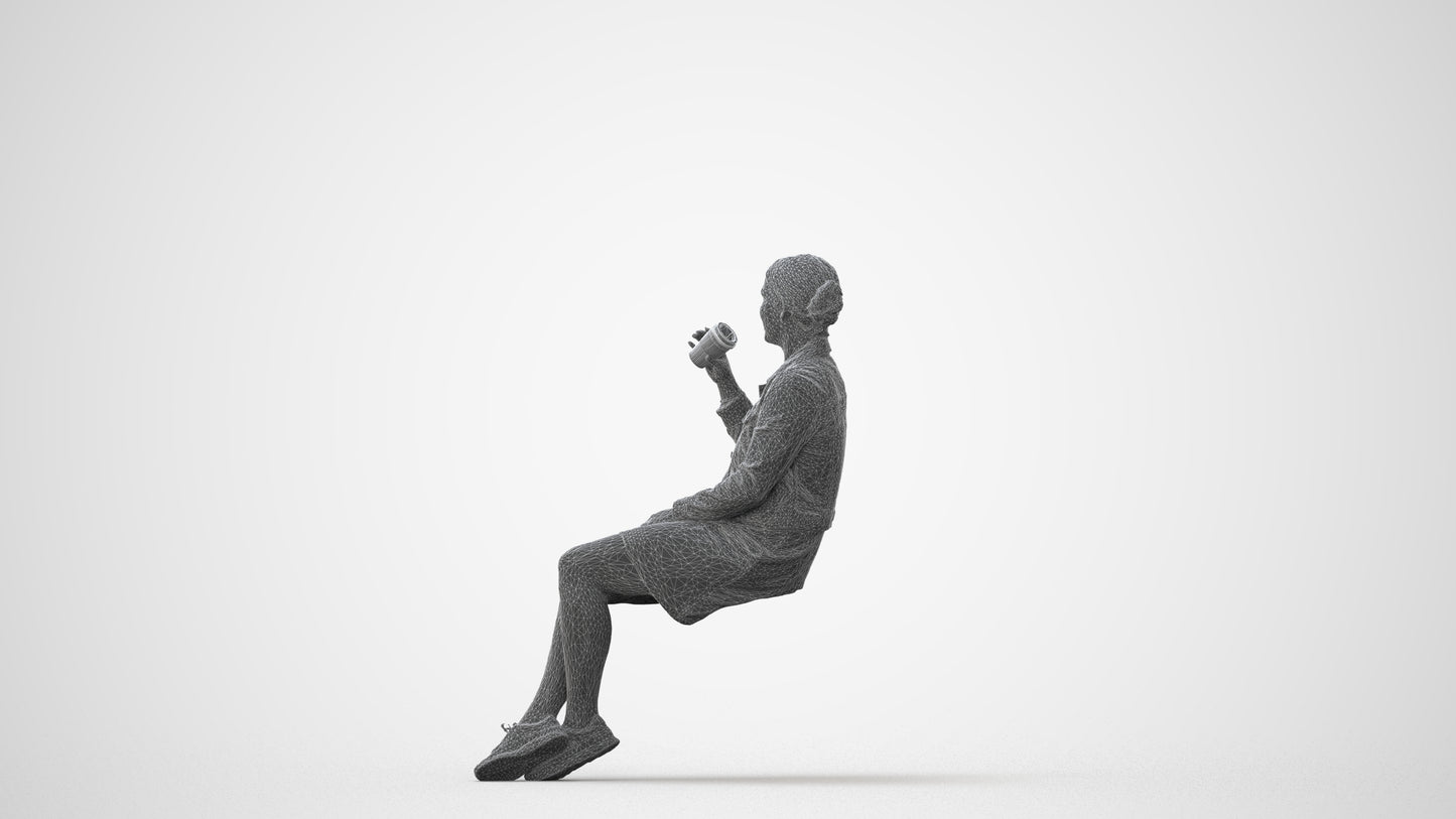scanned 3D woman casual sitting, photogrammetry people for Enscape and V-Ray, square thumbnail
