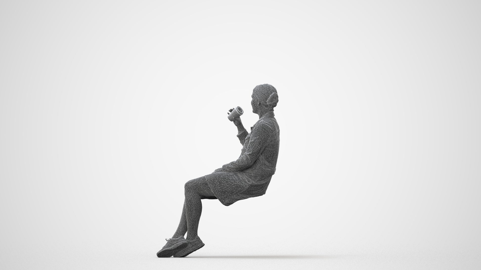 scanned 3D woman casual sitting, photogrammetry people for Enscape and V-Ray, square thumbnail