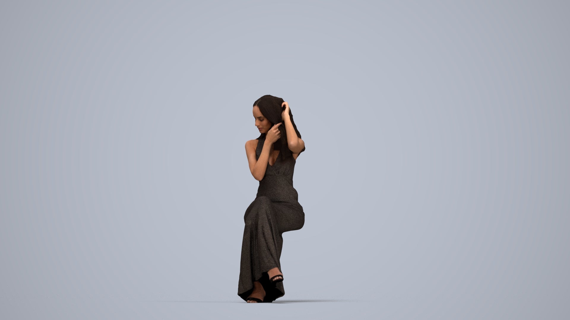 3D scanned woman formalaffairs formal, photorealistic archviz people for Enscape and SketchUp, top-down view render