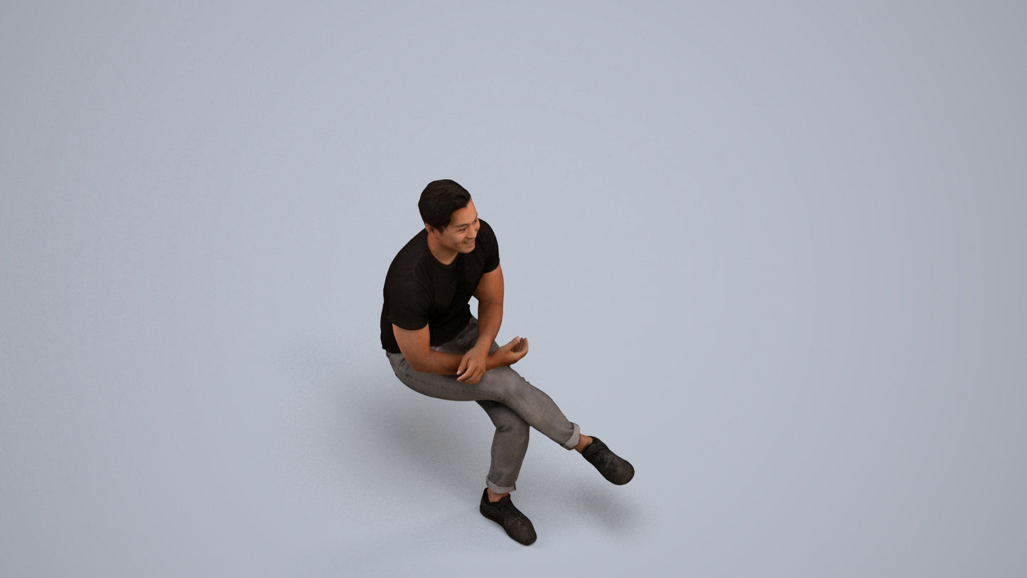 realistic 3D people man casual sitting, render-ready for V-Ray and Corona, FBX OBJ, back view render