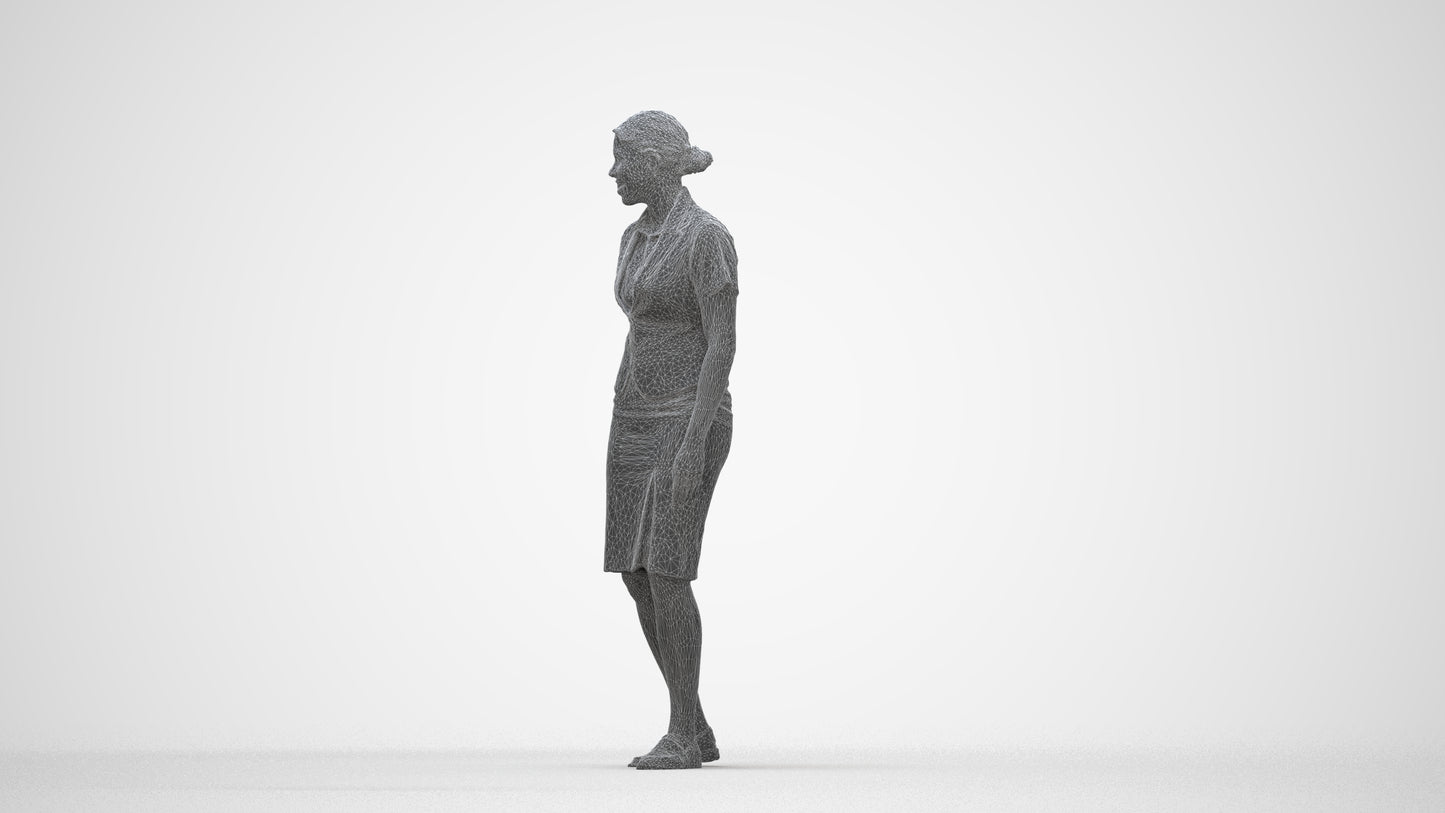 realistic 3D people woman hospitality, render-ready for V-Ray and Corona, FBX OBJ, wireframe back view