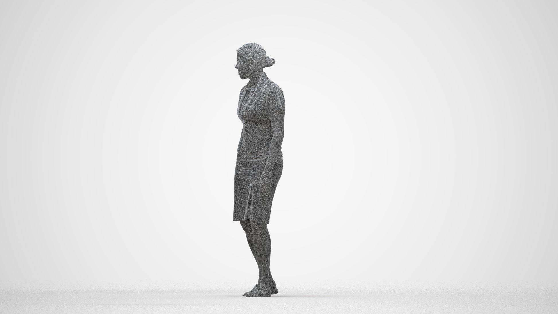 realistic 3D people woman hospitality, render-ready for V-Ray and Corona, FBX OBJ, wireframe back view