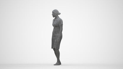 realistic 3D people woman hospitality, render-ready for V-Ray and Corona, FBX OBJ, wireframe back view