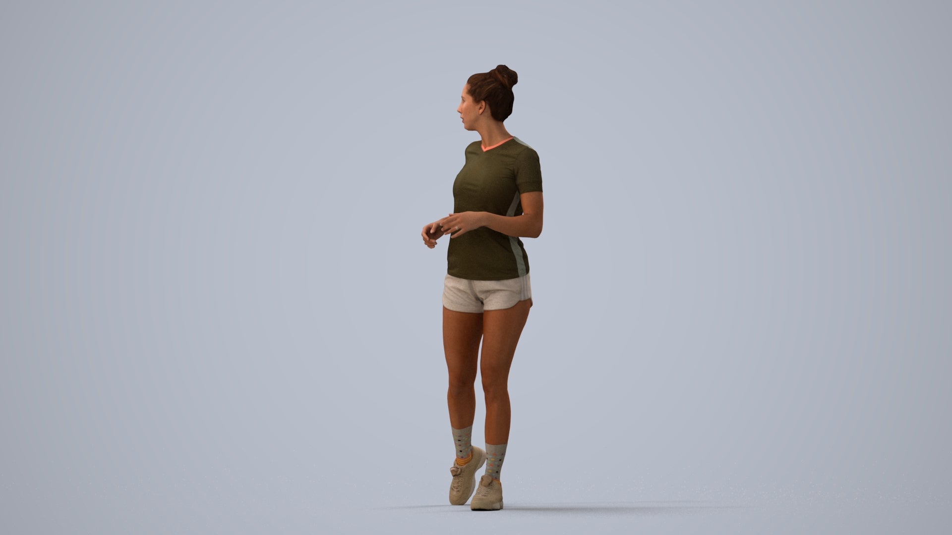 scanned 3D woman sport, photogrammetry people for Enscape and V-Ray, three-quarter view render