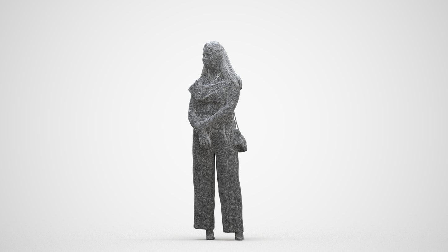 realistic 3D people woman casual standing, render-ready for V-Ray and Corona, FBX OBJ, three-quarter front view render