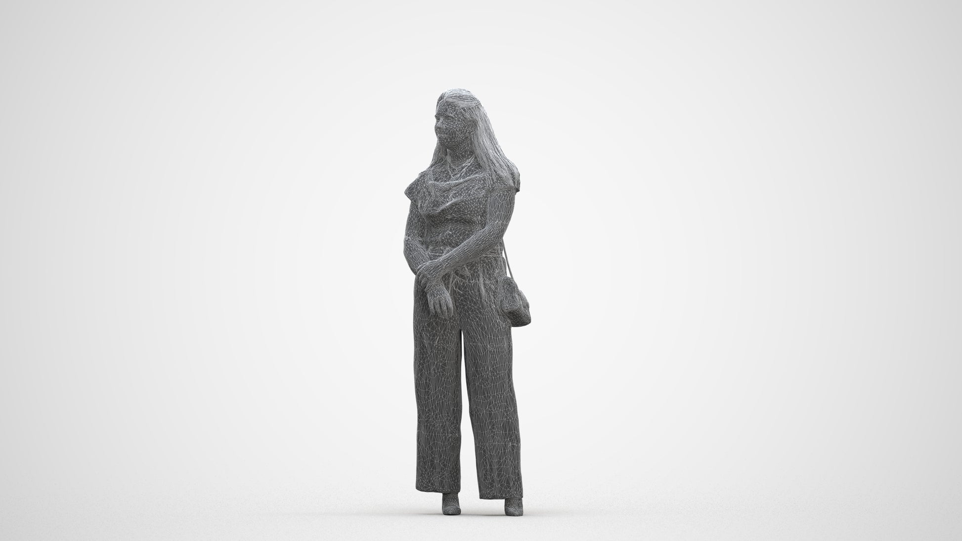 realistic 3D people woman casual standing, render-ready for V-Ray and Corona, FBX OBJ, three-quarter front view render