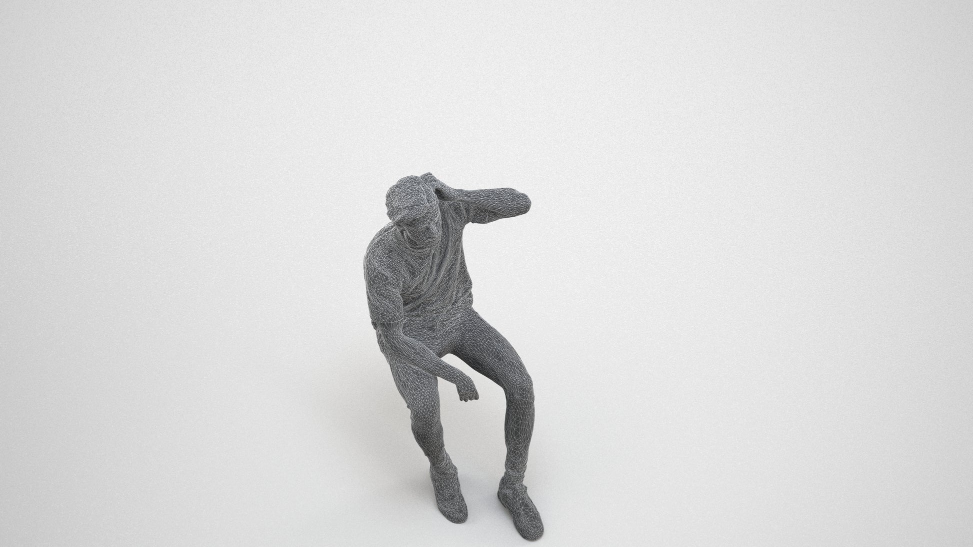 realistic 3D man casual sitting, scanned archviz people for Blender and 3ds Max, wireframe three-quarter view