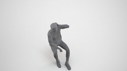 realistic 3D man casual sitting, scanned archviz people for Blender and 3ds Max, wireframe three-quarter view