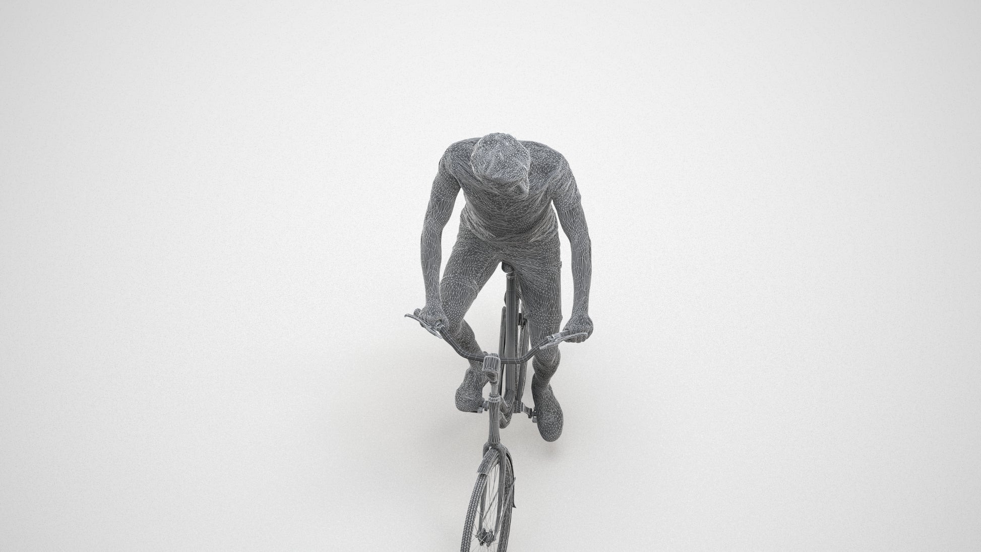 realistic 3D man casual cycling, scanned archviz people for Blender and 3ds Max, wireframe three-quarter view