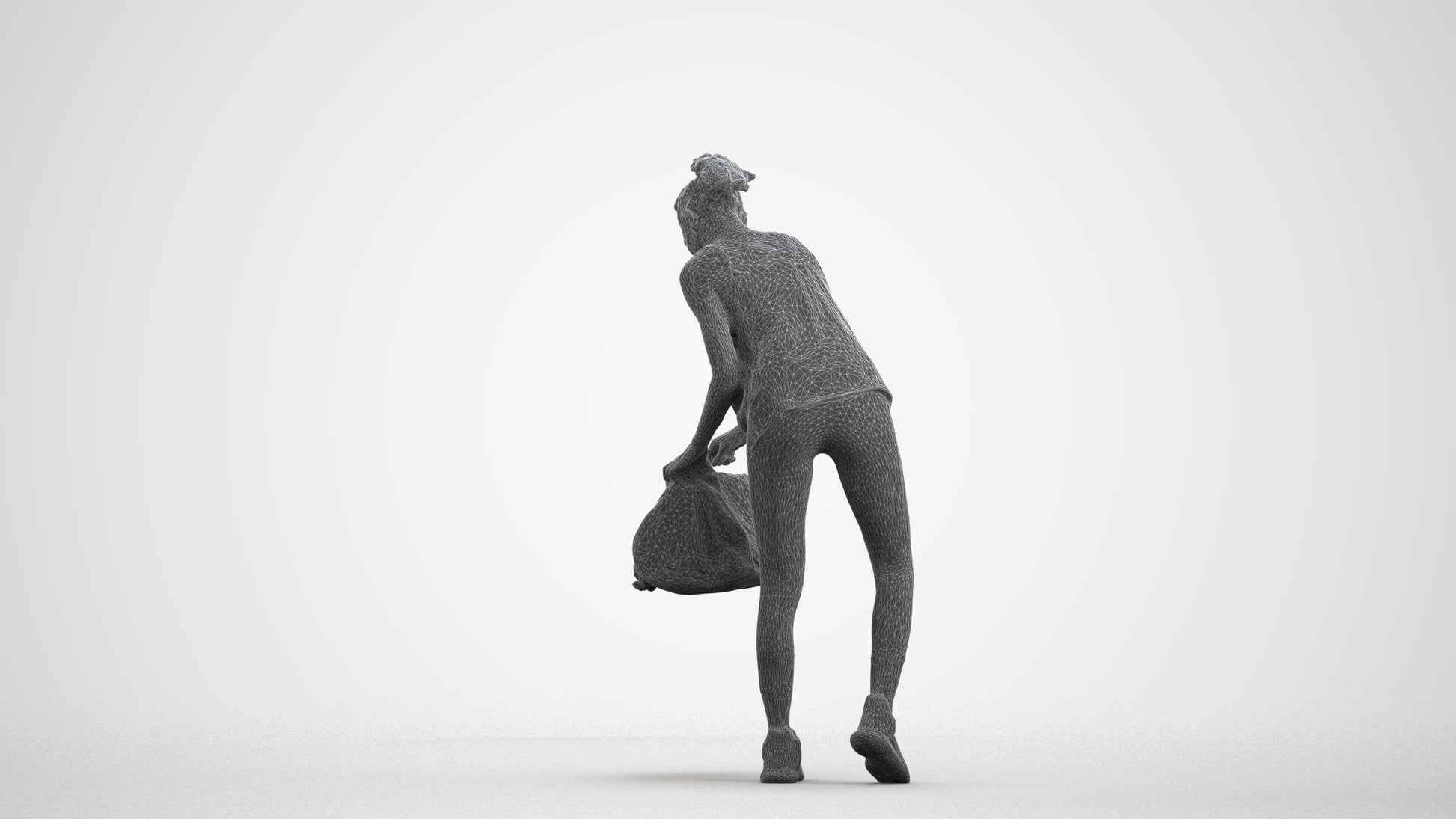 3D human model woman sport, photogrammetry scanned person for archviz, wireframe front view