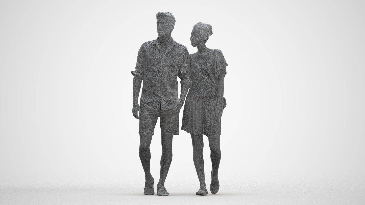 realistic 3D people woman casual couple, render-ready for V-Ray and Corona, FBX OBJ, three-quarter front view render