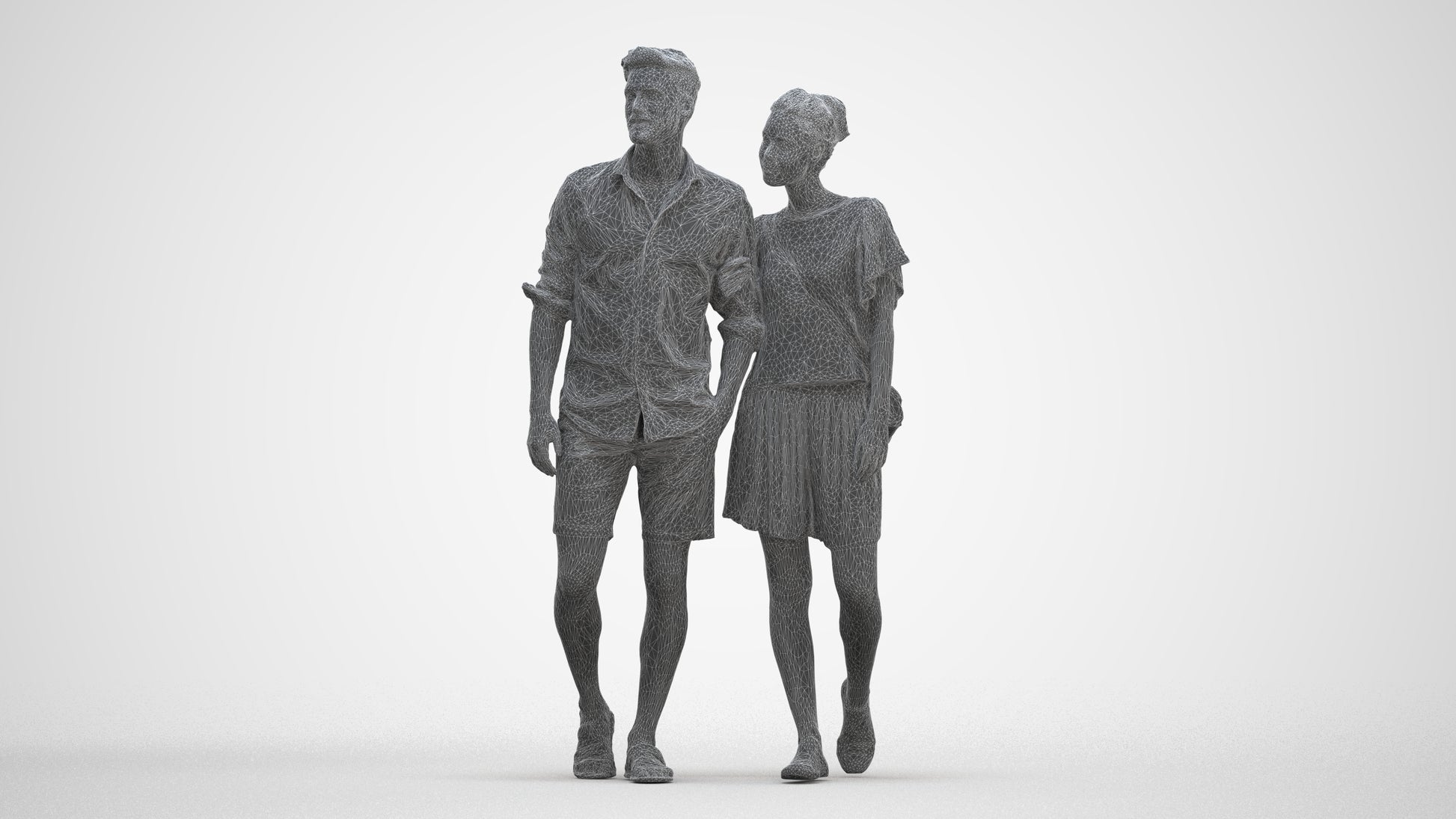 realistic 3D people woman casual couple, render-ready for V-Ray and Corona, FBX OBJ, three-quarter front view render