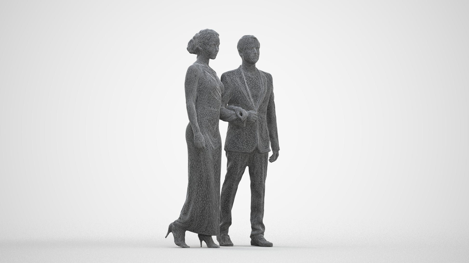 3D scanned woman couple formal, photorealistic archviz people for Enscape and SketchUp, three-quarter front view render