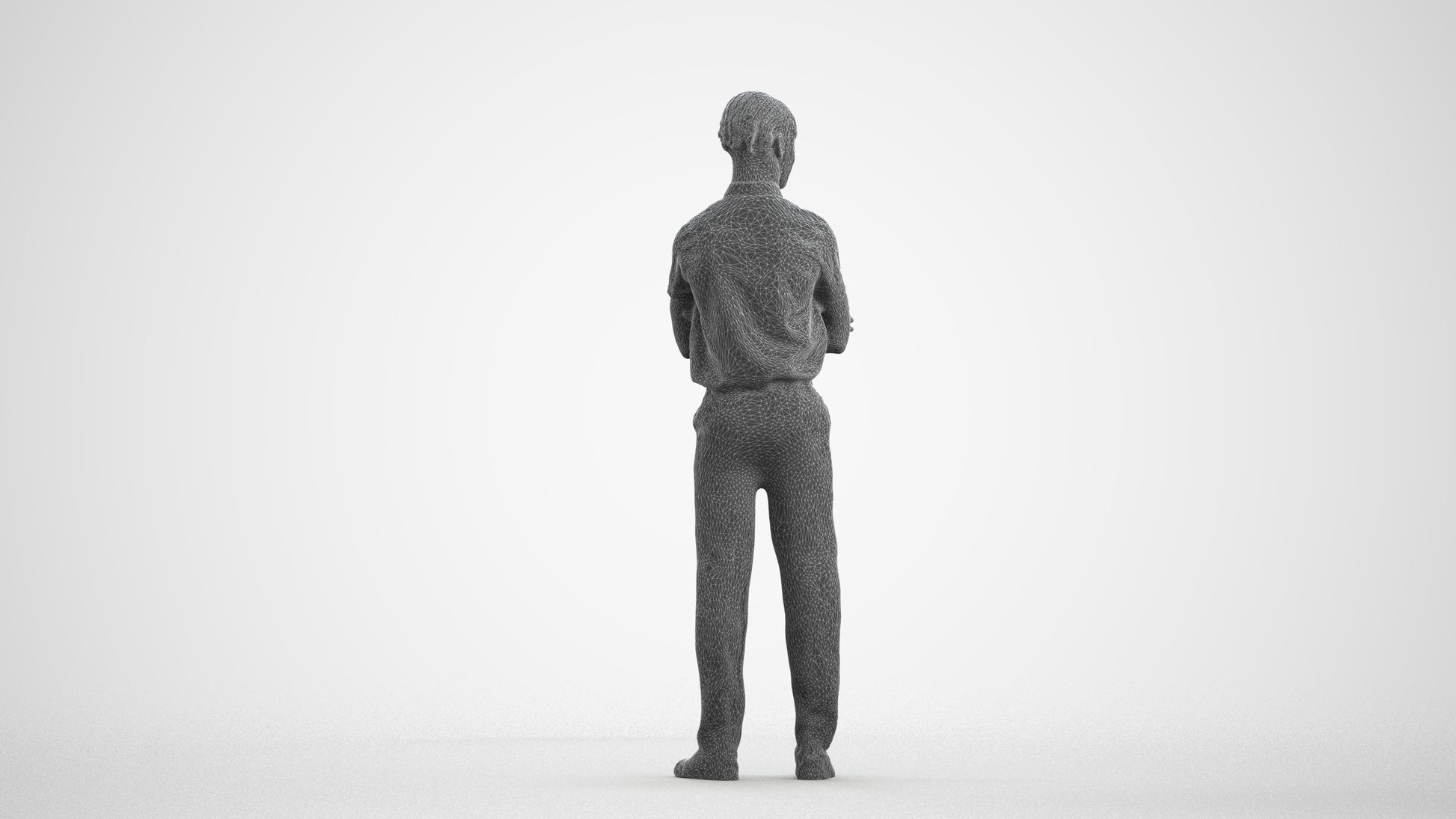 realistic 3D boy hospitality, scanned archviz people for Blender and 3ds Max, wireframe front view