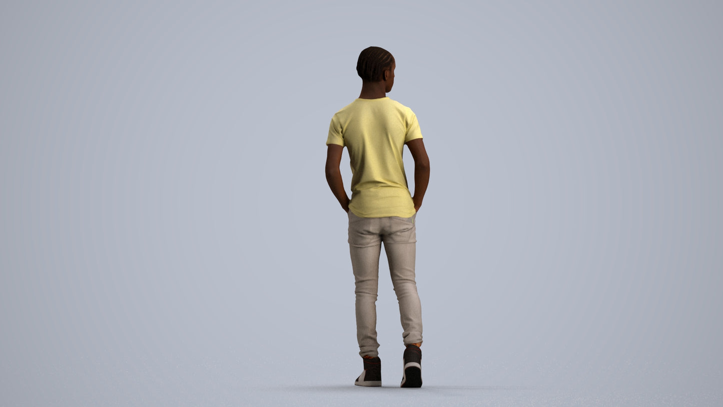 3D human model boy casual kids, photogrammetry scanned person for archviz, front view render