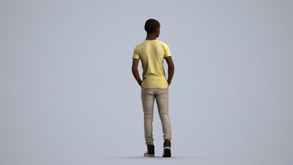 3D human model boy casual kids, photogrammetry scanned person for archviz, front view render