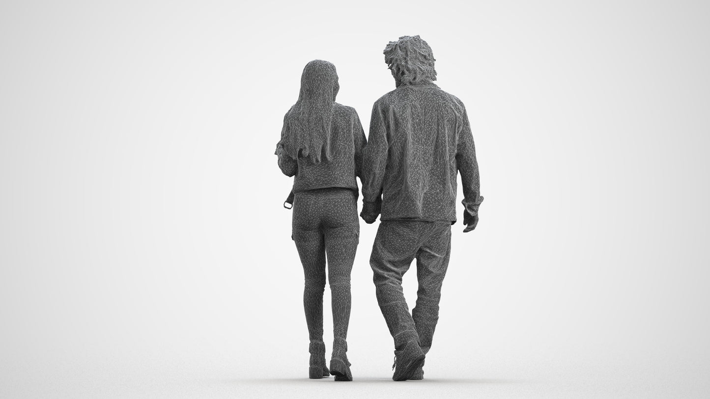 3D human model woman casual shopping, photogrammetry scanned person for archviz, wireframe front view