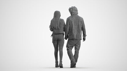 3D human model woman casual shopping, photogrammetry scanned person for archviz, wireframe front view