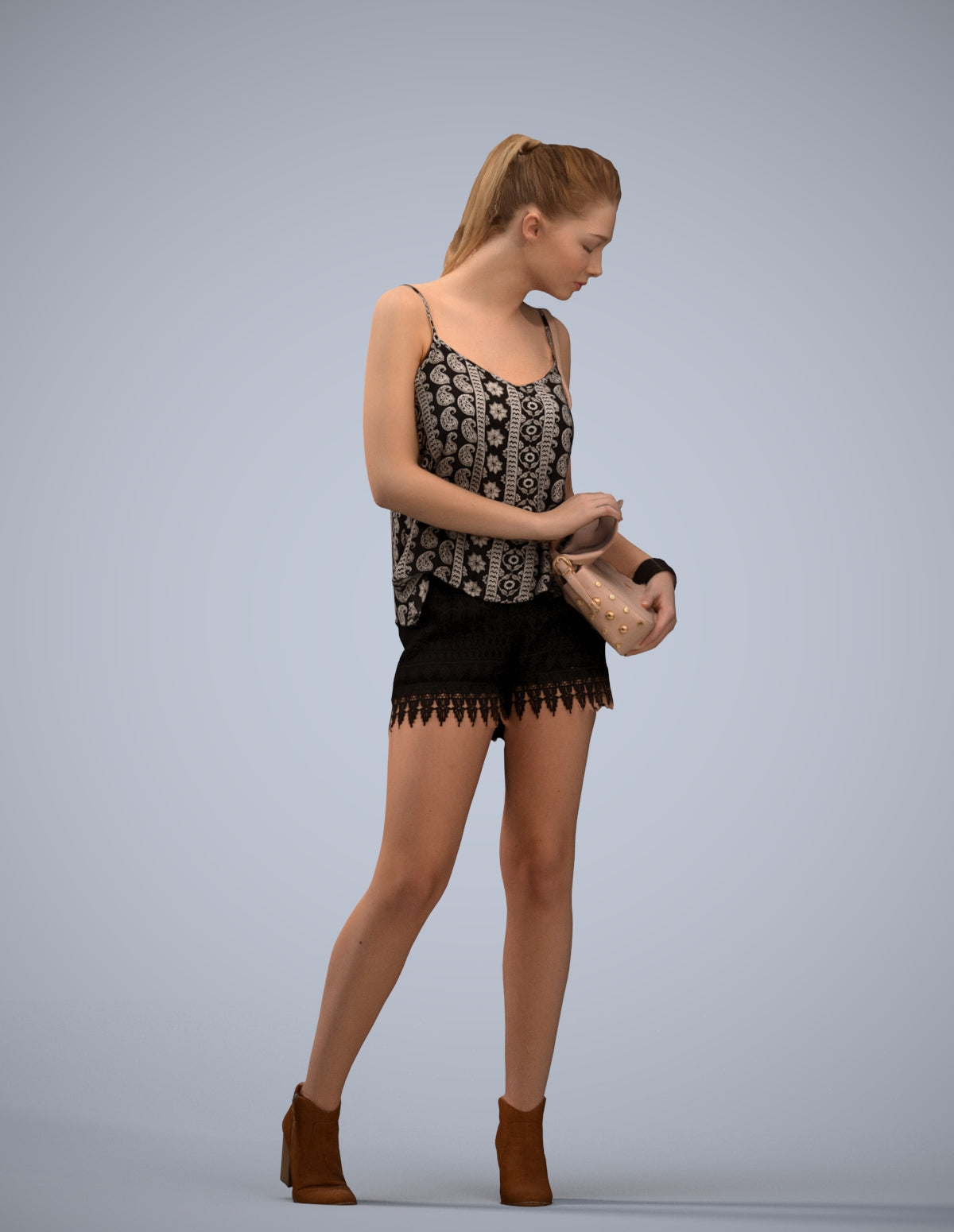 3D people model girl casual standing, scanned human for 3ds Max rendering