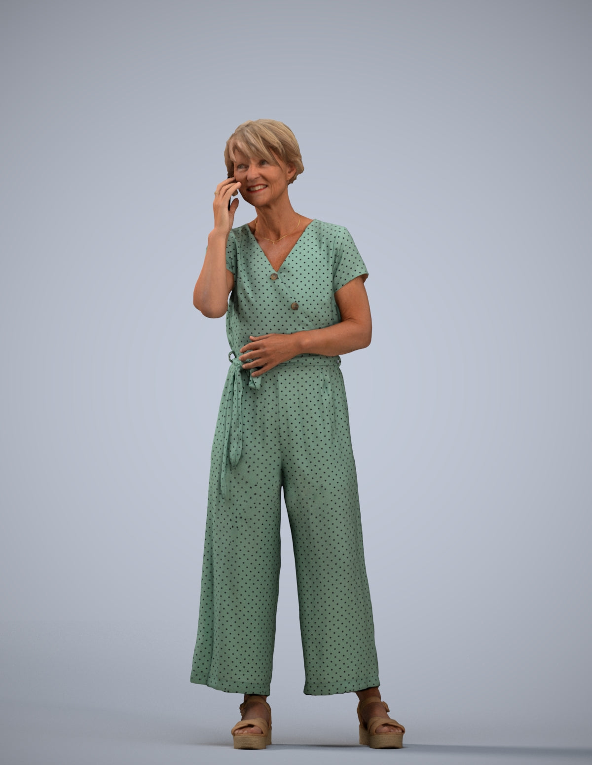 realistic 3D senior woman casual standing, scanned archviz people for Blender and 3ds Max
