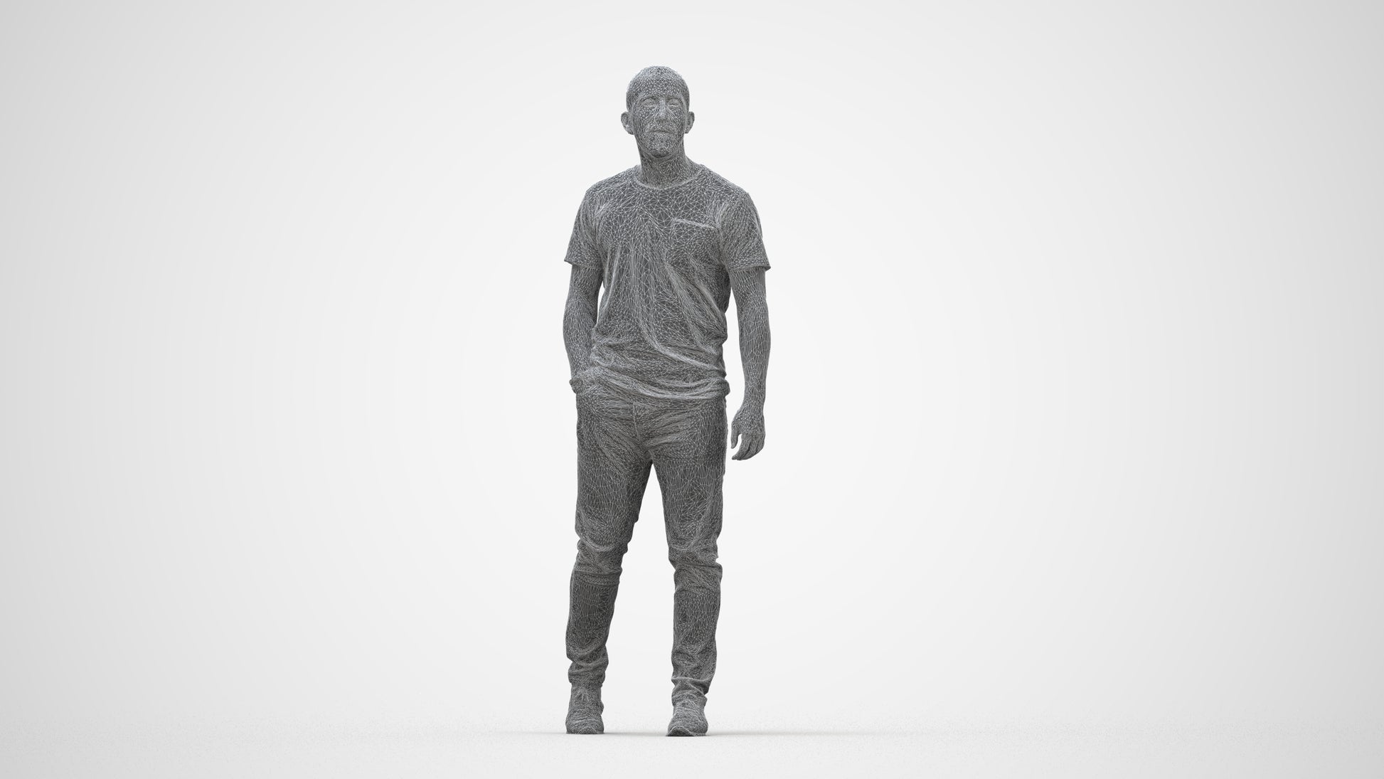 scanned 3D man casual walking, photogrammetry people for Enscape and V-Ray, wireframe back view
