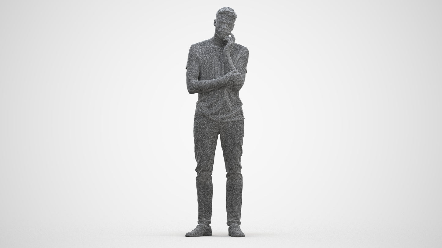 photogrammetry 3D man casual standing, realistic human model archviz FBX, three-quarter front view render