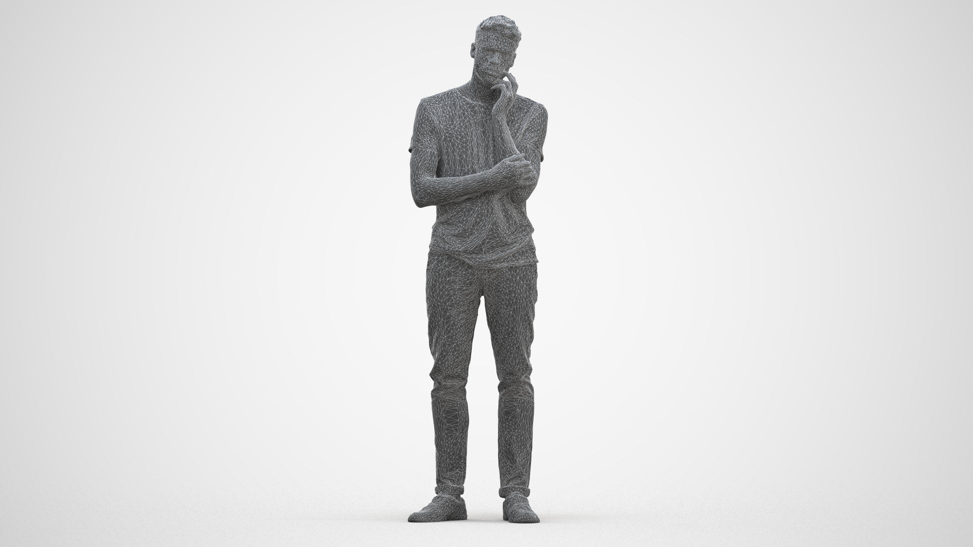 photogrammetry 3D man casual standing, realistic human model archviz FBX, three-quarter front view render