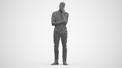 photogrammetry 3D man casual standing, realistic human model archviz FBX, three-quarter front view render