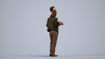 scanned 3D senior woman business shopping, photogrammetry people for Enscape and V-Ray, side view render