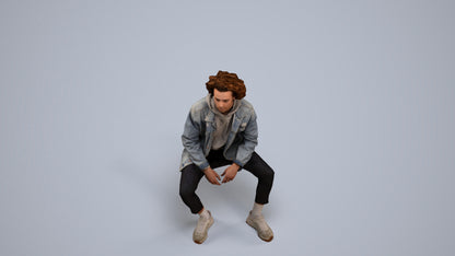 realistic 3D man casual sitting, scanned archviz people for Blender and 3ds Max, back view render