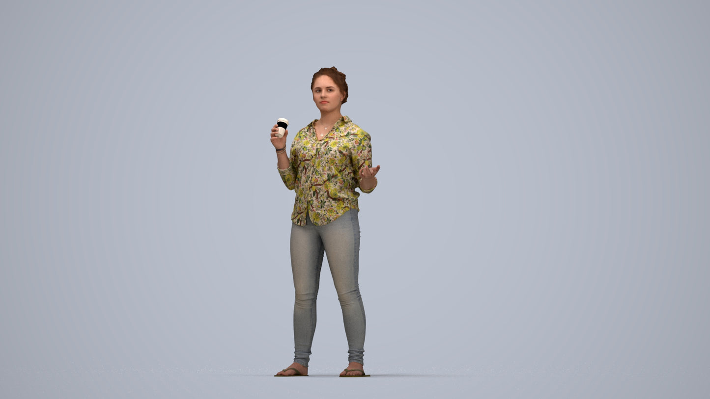photogrammetry 3D woman casual standing, realistic human model archviz FBX, top-down view render