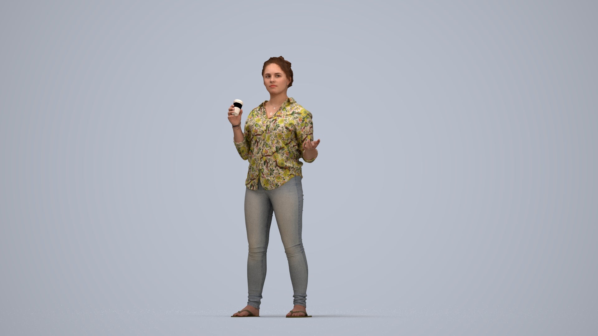 photogrammetry 3D woman casual standing, realistic human model archviz FBX, top-down view render