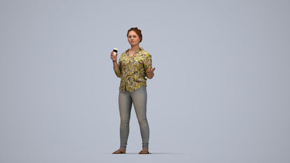 photogrammetry 3D woman casual standing, realistic human model archviz FBX, top-down view render