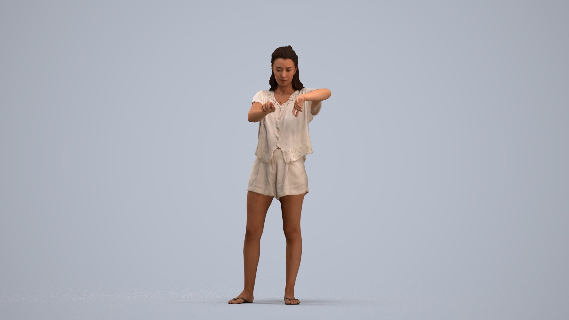 realistic 3D people woman casual standing, render-ready for V-Ray and Corona, FBX OBJ, standing pose render