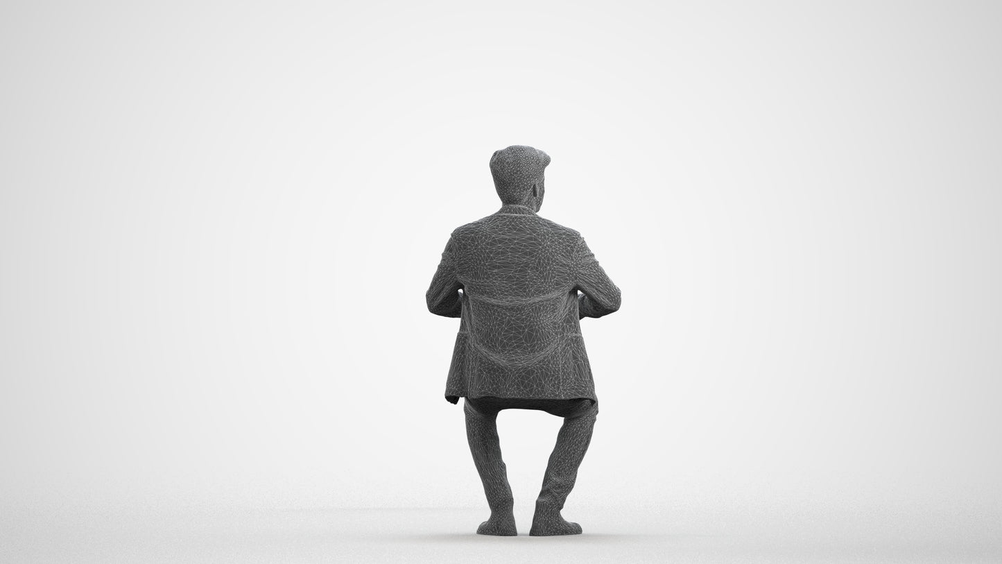 realistic 3D people man business sitting, render-ready for V-Ray and Corona, FBX OBJ, wireframe front view