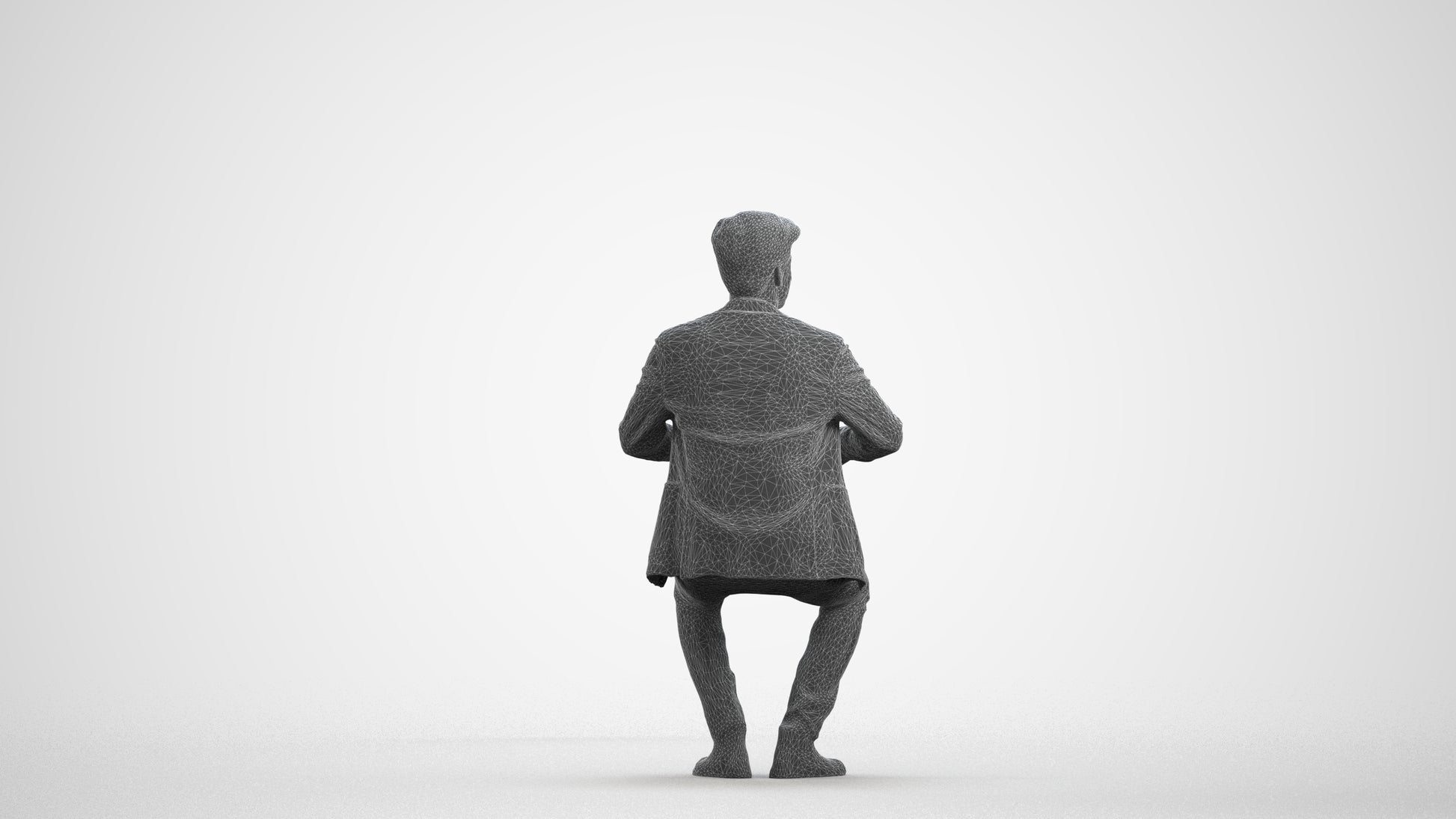 realistic 3D people man business sitting, render-ready for V-Ray and Corona, FBX OBJ, wireframe front view