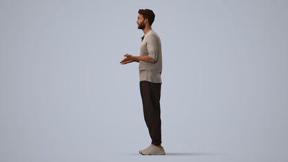 3D human model man casual standing, photogrammetry scanned person for archviz, three-quarter view render