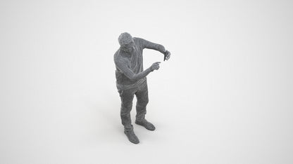 3D human model senior man casual standing, photogrammetry scanned person for archviz, wireframe three-quarter view