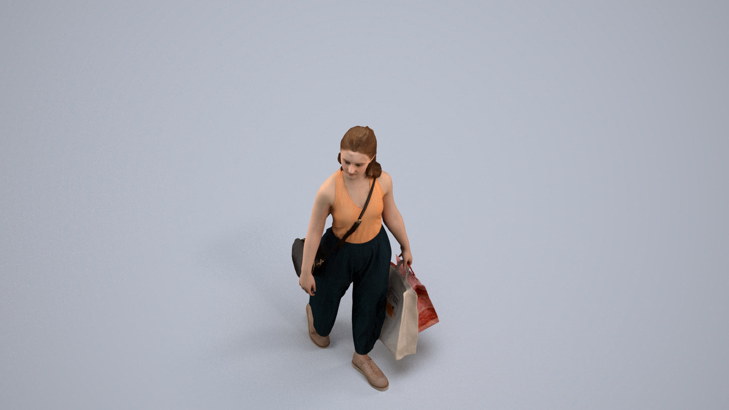 3D people model girl casual shopping, scanned human for 3ds Max rendering, back view render