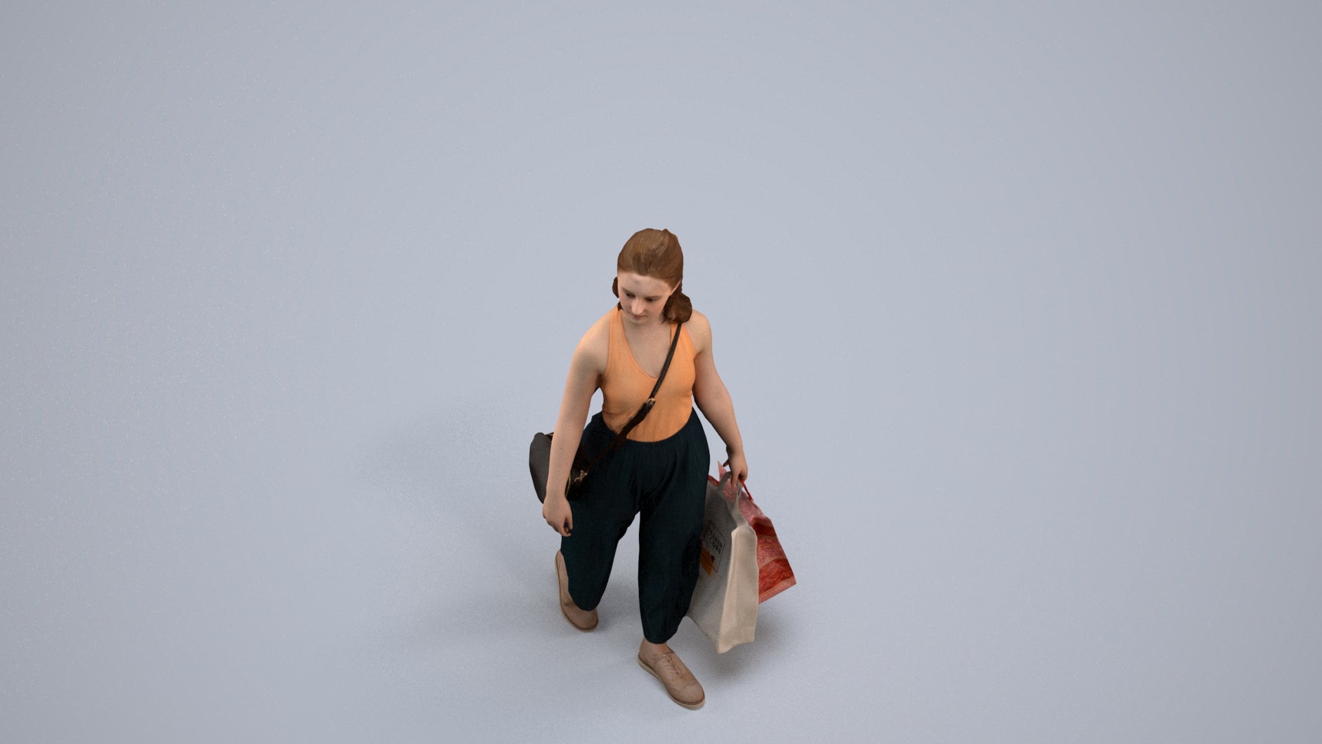 3D people model girl casual shopping, scanned human for 3ds Max rendering, back view render
