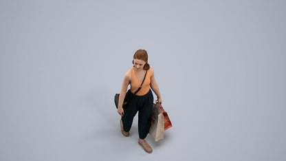 3D people model girl casual shopping, scanned human for 3ds Max rendering, back view render