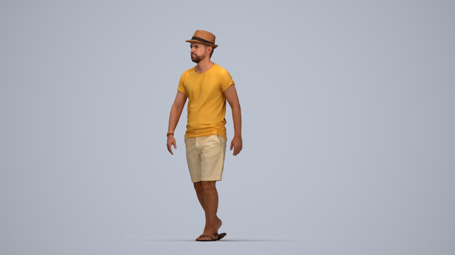 3D people model man casual walking, scanned human for 3ds Max rendering, top-down view render