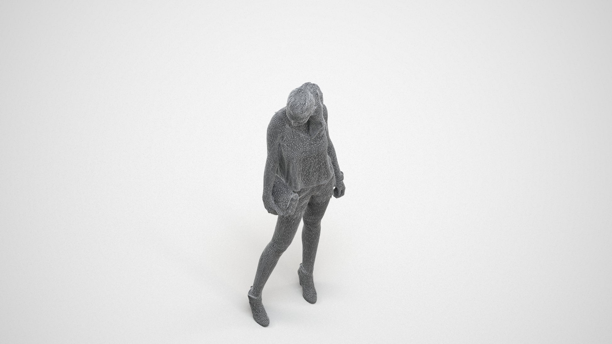 3D people model girl casual standing, scanned human for 3ds Max rendering, wireframe three-quarter view